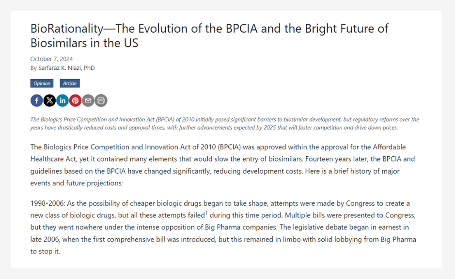 BioRationality—The Evolution of the BPCIA and the Bright Future of Biosimilars in the US